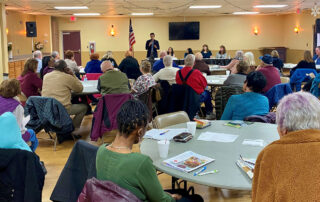 State Rep. Darrin Camilleri (D-Brownstown), State Sen. Stephanie Chang (D-Detroit), Attorney General Dana Nessel, and long-term care experts Kari West and Michelle Danou hosting an elder abuse town hall at the Woodhaven Recreation Center on Jan. 24, 2020.