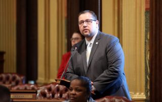 State Rep. Brian Elder (D-Bay City) was joined by SVSU President Donald Bachand for Gov. Whitmer’s second State of the State address at the Capitol in Lansing on Wednesday, Jan. 29, 2020.