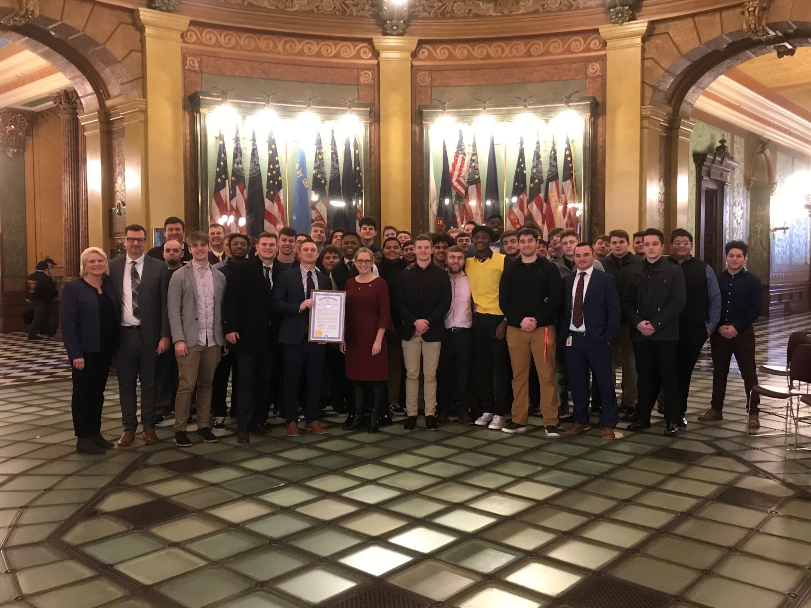 State Rep. Sheryl Kennedy (D-Davison) welcoming the State Champion Davison High School Football team to the Capitol in Lansing on Wednesday, Feb. 5, 2020.