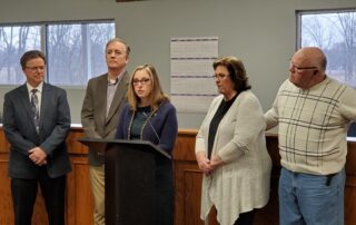 State Rep. Sheryl Kennedy (D-Davison), Davison Township Supervisor Tim Elkins, Richfield Township Supervisor Jim Madore, and Julie and Bill Brandon of Holloway Lakes Association announce securing $1.1 million in funding to prevent the spread of PFAS at the Richfield Landfill site at Richfield Township Hall on March 2, 2020.