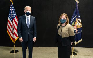 State Rep. Julie M. Rogers (D-Kalamazoo) was pleased to welcome President Joseph R. Biden to Michigan on February 18, 2021. The President came to visit the Pfizer facility for a first-hand look at coronavirus vaccine production.