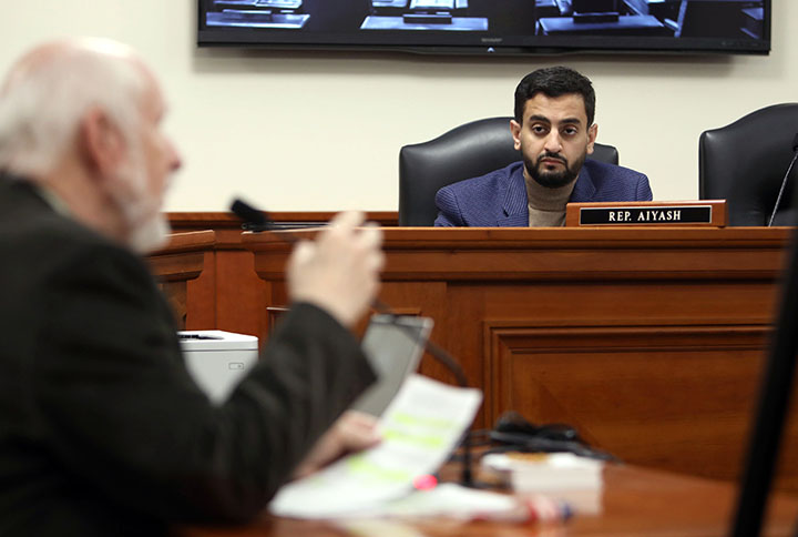 State Rep. Abraham Aiyash (D-Hamtramck) listens to testimony in the House Committee on Natural Resources on March 17, 2021.