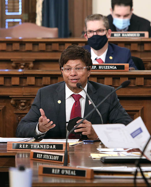State Rep. Shri Thanedar (D-Detroit) in the House Appropriations Committee on February 17, 2021.