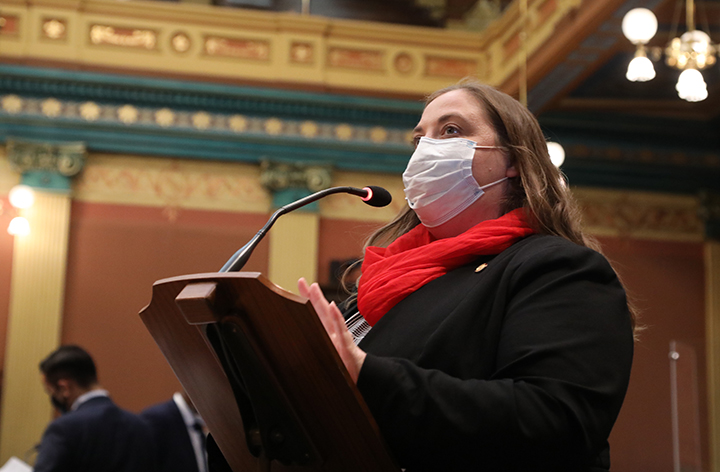State Rep. Lori Stone (D-Warren) spoke on the House floor Wednesday, May 5, 2021.