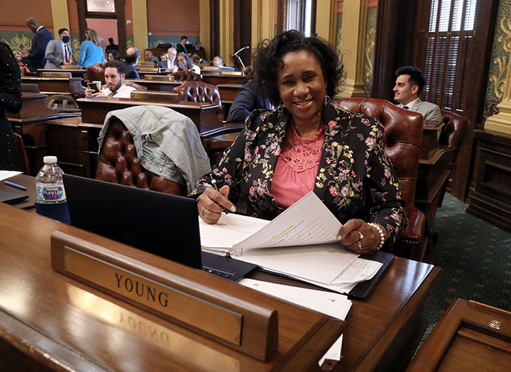 State Rep. Stephanie Young (D-Detroit) on the House floor May 27, 2021.
