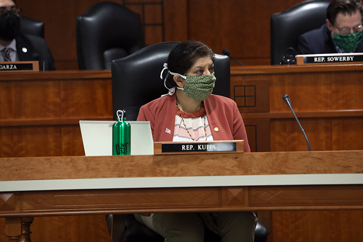 State Rep. Padma Kuppa (D-Troy) listened to testimony in the House Committee on Local Government and Municipal Finance on May 28, 2020.