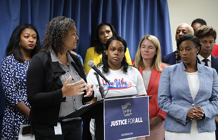 State Reps. Tenisha Yancey (D-Harper Woods), Sarah Anthony (D-Lansing), and Felicia Brabec (D-Pittsfield) held a press conference to unveil their plan for police reforms in Michigan, on June 8, 2021. The Justice for All plan aims to improve safety and restore public trust through increased accountability measures and banning archaic and dangerous police procedures, including no-knock warrants and chokeholds.