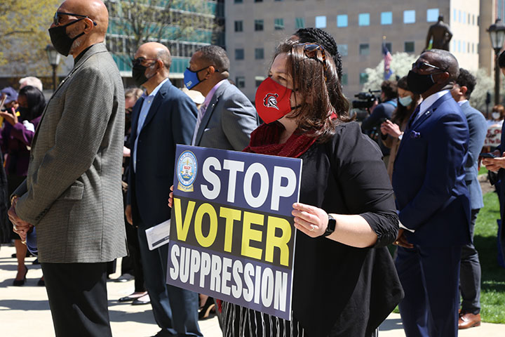 State Rep. Regina Weiss (D-Oak Park) attended a voting rights rally at the Capitol on April 13, 2021.