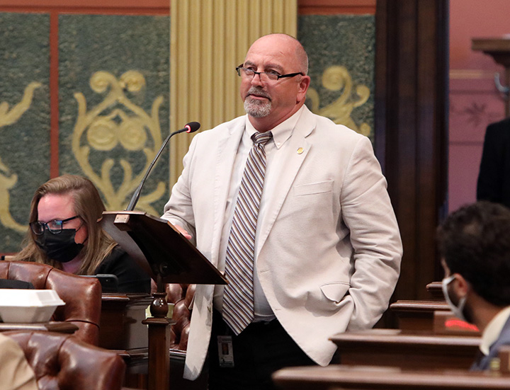 State Rep. Richard Steenland (D-Roseville) spoke to his resolution to declare September 2021 as Macedonian American Heritage Month in the state of Michigan, on August 16, 2021.