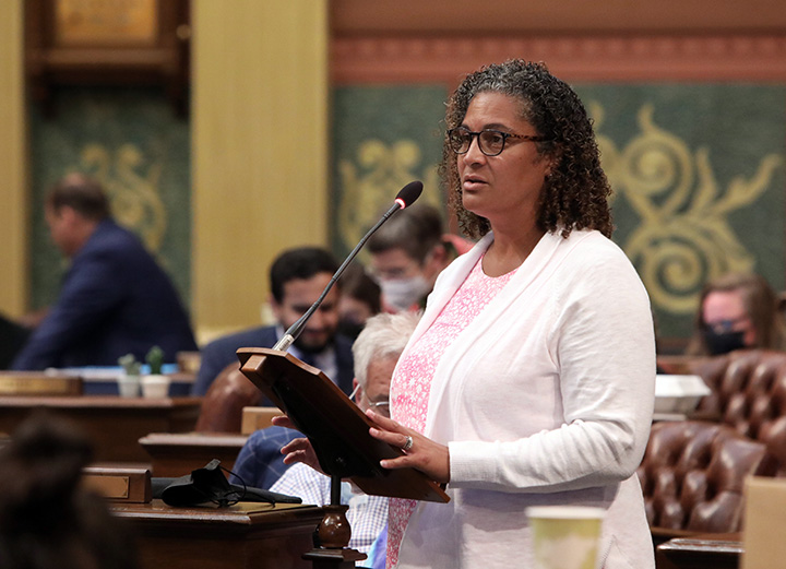 State Rep. Felicia Brabec (D-Pittsfield) spoke to her resolution declaring August as Minority Donor Awareness Month in Michigan, on the House floor August 17, 2021.
