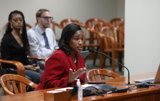 State Rep. Tenisha Yancey (D-Harper Woods) testifies in front of the House Tax Policy Committee in favor of eliminating sales and use tax on menstrual hygiene products.