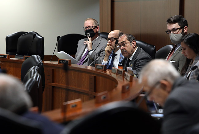State Rep. Jim Haadsma (D-Battle Creek) listened to testimony about recent power outages during an oversight hearing in the House Energy Committee on Wednesday, October 20, 2021.