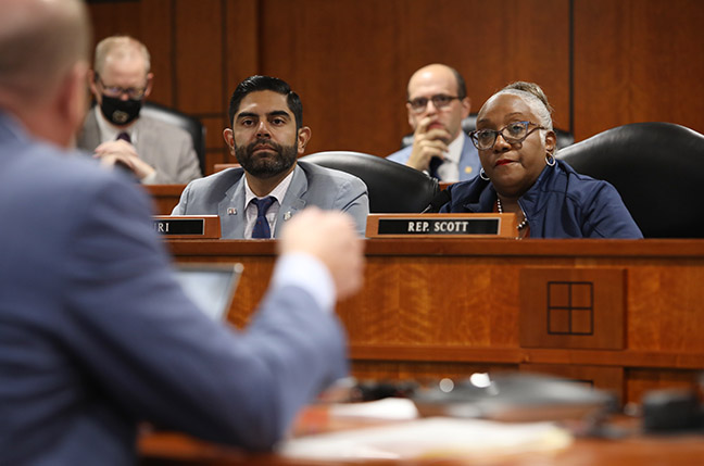 State Rep. Helena Scott (D-Detroit) listened to testimony about recent power outages during an oversight hearing in the House Energy Committee on Wednesday, October 20, 2021.
