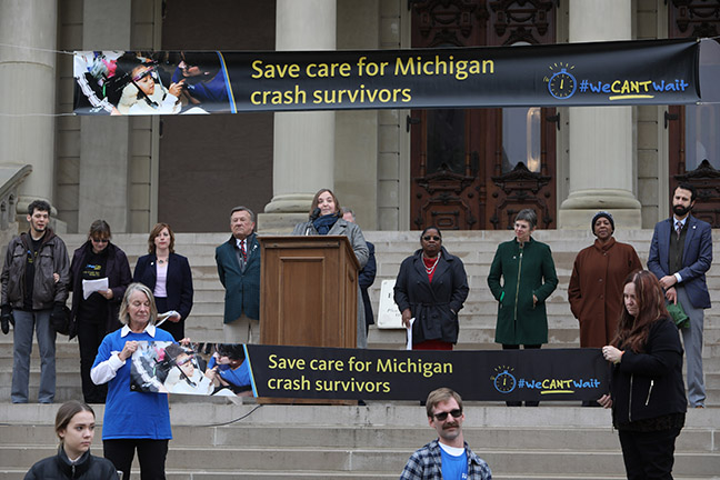 State Rep. Lori Stone (D-Warren) and others announced narrowly tailored, bipartisan legislation to provide immediate and necessary triage for auto-accident survivors in Michigan, at a Capitol press conference on October 27, 2021.