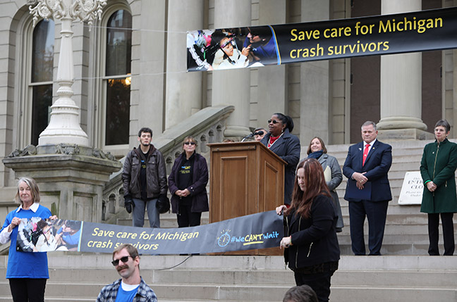 State Rep. Brenda Carter (D-Pontiac) and others announced narrowly tailored, bipartisan legislation to provide immediate and necessary triage for auto-accident survivors in Michigan, at a Capitol press conference on October 27, 2021.