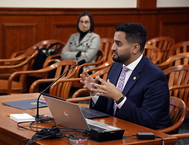 State Rep. Abraham Aiyash (D-Hamtramck) testified on HR 186, his resolution to call on the state of Michigan to act quickly to replace lead service lines in Hamtramck, in the House Natural Resources Committee on October 28, 2021.