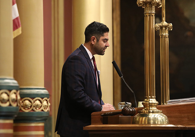 State Rep. Ranjeev Puri (D-Canton) gave the invocation to start House session on October 14, 2021.