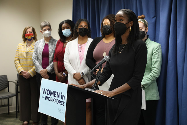 State Rep. Kyra Bolden (D-Southfield) spoke at a Women in the Workforce press conference on September 29, 2021.