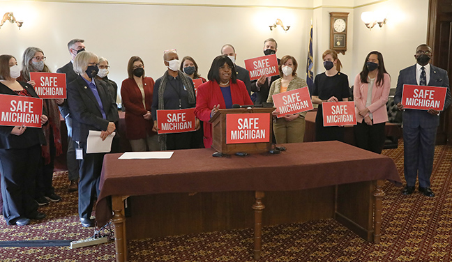 State Rep. Cynthia A. Johnson (D-Detroit) joined House and Senate Democrats for a Firearm Safety Legislation Package Press Conference on December 9, 2021.