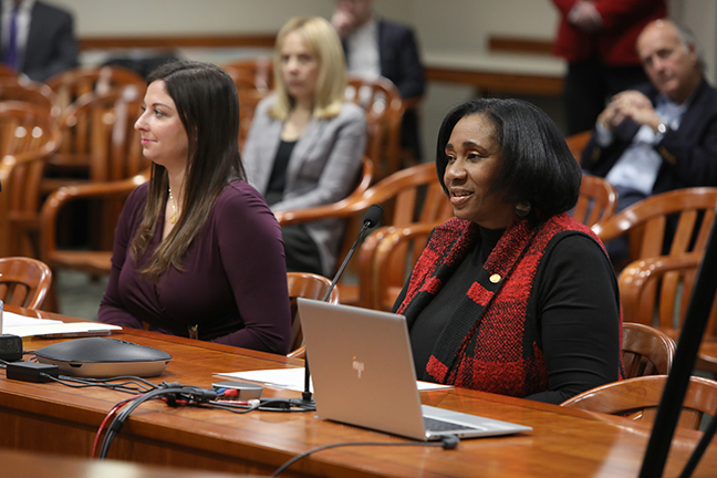 State Rep. Stephanie Young (D-Detroit) testified on a bipartisan package of bills that would modify the tasks that youth employees may do when working in businesses that manufacture, distribute or sell alcoholic beverages, in the House Committee on Regulatory Reform on March 1, 2022.