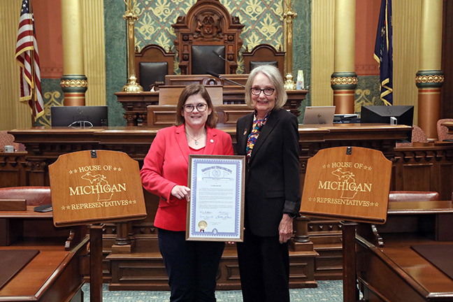 State Rep. Kara Hope (D-Holt) presented a tribute to Glovia Kovnot on the floor of the Michigan House of Representatives on August 18, 2021. Ms. Kovnot was the recipient of the MDHHS Aging and Adult Services Agency’s Senior Citizen of the Year Award.