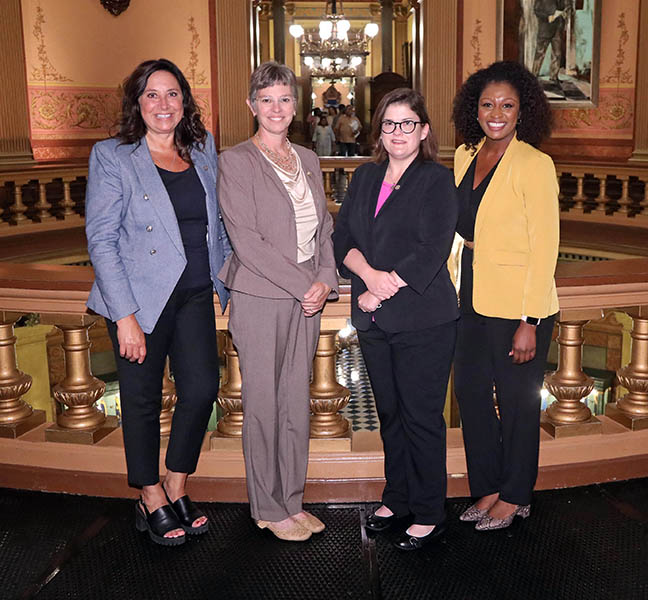 Members of the House Capital Caucus in the Capitol rotunda. From left to right: State Reps. Angela Witwer (D-Delta Township), Julie Brixie (D-East Lansing), Kara Hope (D-Holt) and Sarah Anthony (D-Lansing) on September 14, 2021.