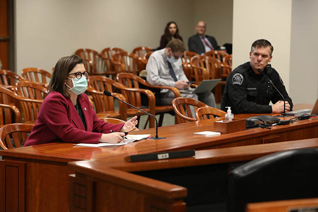 State Rep. Kara Hope (D-Holt) and Ingham County Sheriff Scott Wriggelsworth testified in the House Judiciary Committee in support of House Bill 4173 on January 25, 2022.