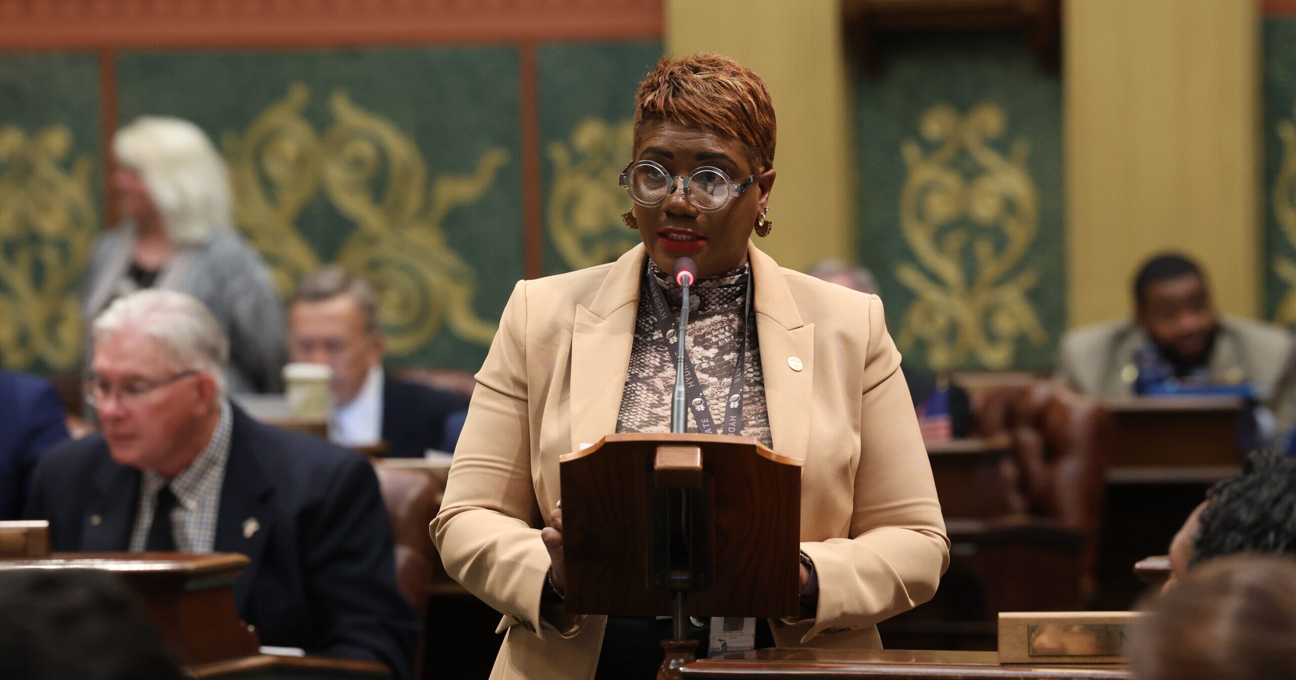 Michigan state Rep. Cynthia Neeley speaks on the house floor at the Capitol