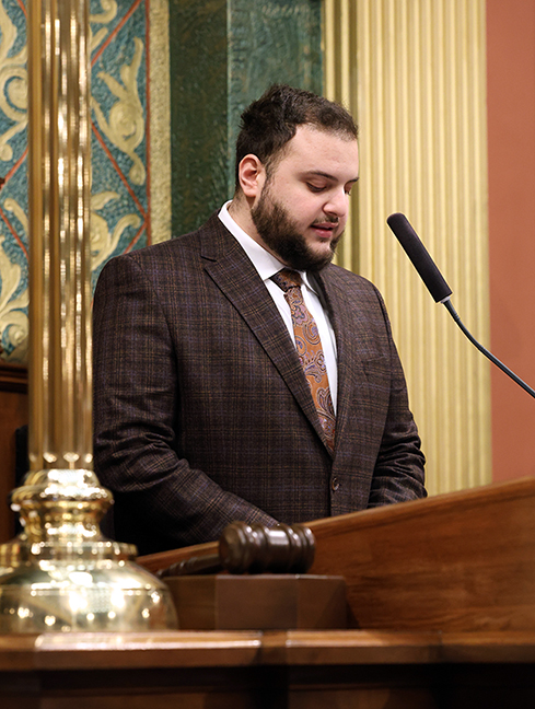 State Rep. Alabas Farhat (D-Dearborn) gave the Invocation to start House session on March 22, 2023.