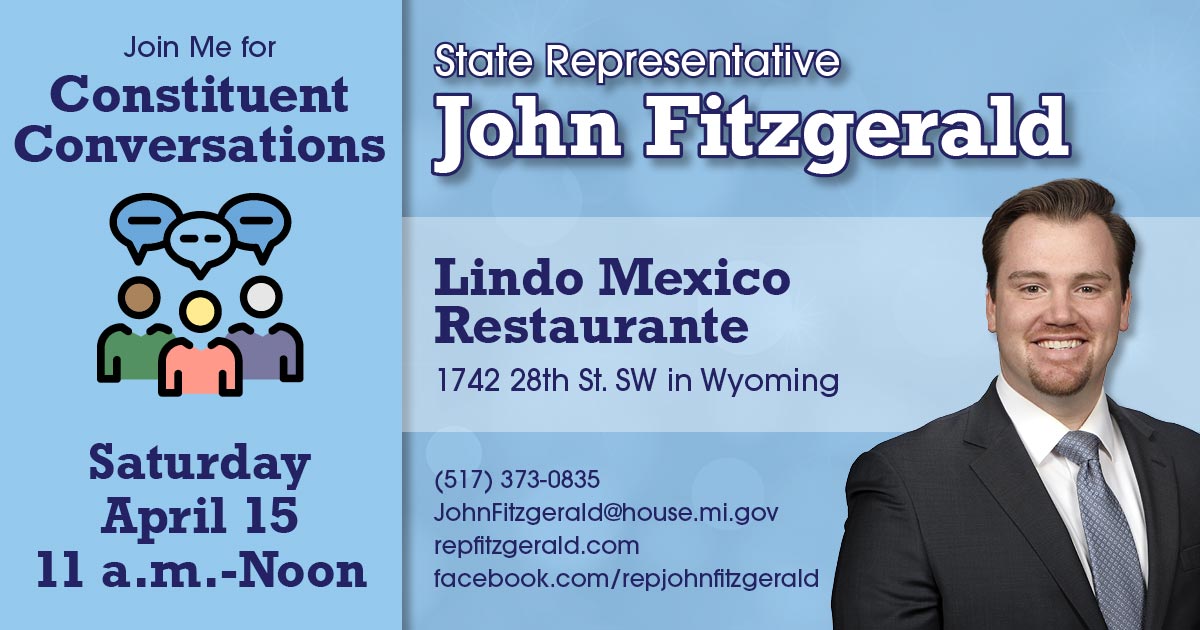 Rep. Fitzgerald's coffee hour Saturday, April 15 11am-noon