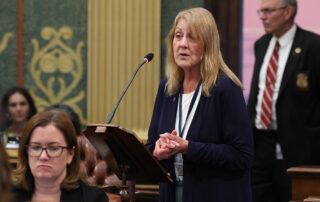 State Rep. Denise Mentzer speaks on the House Floor. Wednesday, May 10, 2023.