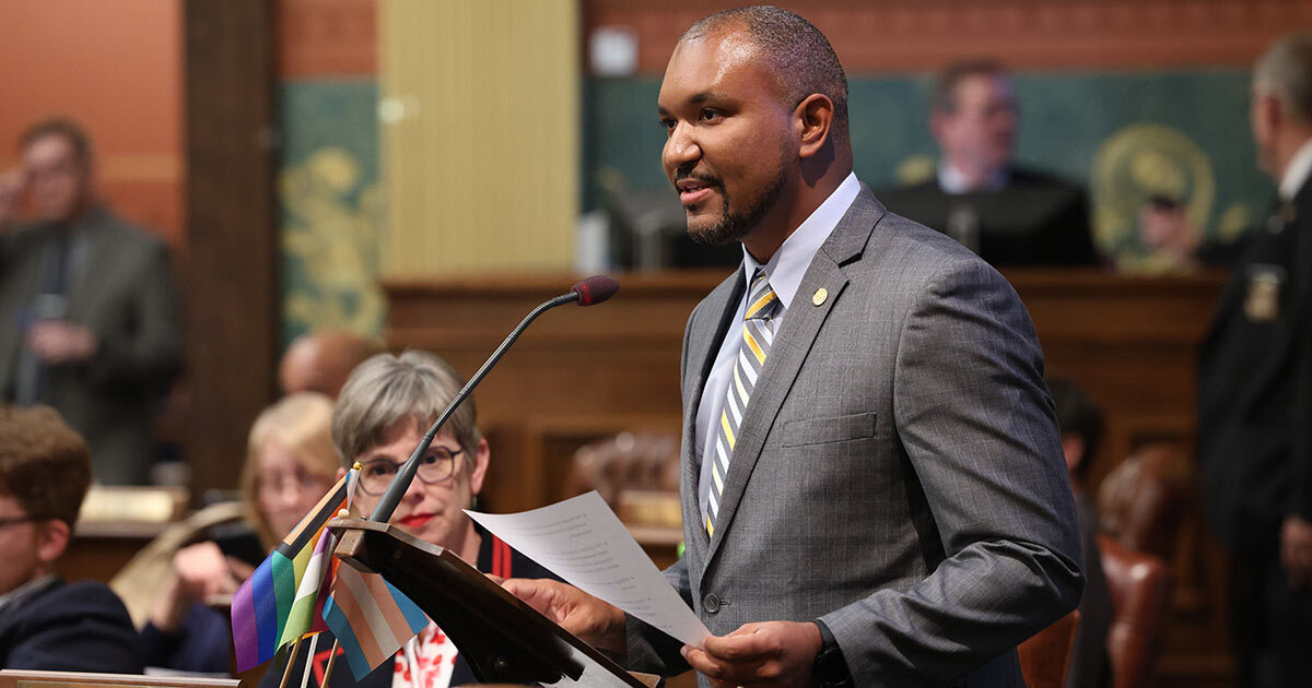 State Rep. Jimmie Wilson, Jr. speaks on the Judiciary budget at the Michigan Capitol on Wednesday, May 10, 2023.
