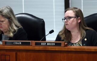 State Rep. Kelly Breen (D-Novi), right, listens to testimony as she chairs the House Judiciary Committee in the House Office Building in Lansing.