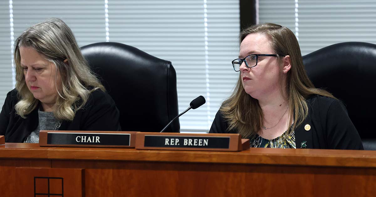 State Rep. Kelly Breen (D-Novi), right, listens to testimony as she chairs the House Judiciary Committee in the House Office Building in Lansing.