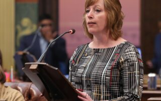 State Rep. Julie M. Rogers (D-Kalamazoo) speaks in support of her bill, House Bill 4619, on Wednesday, June 28, 2023 at the state Capitol in Lansing.