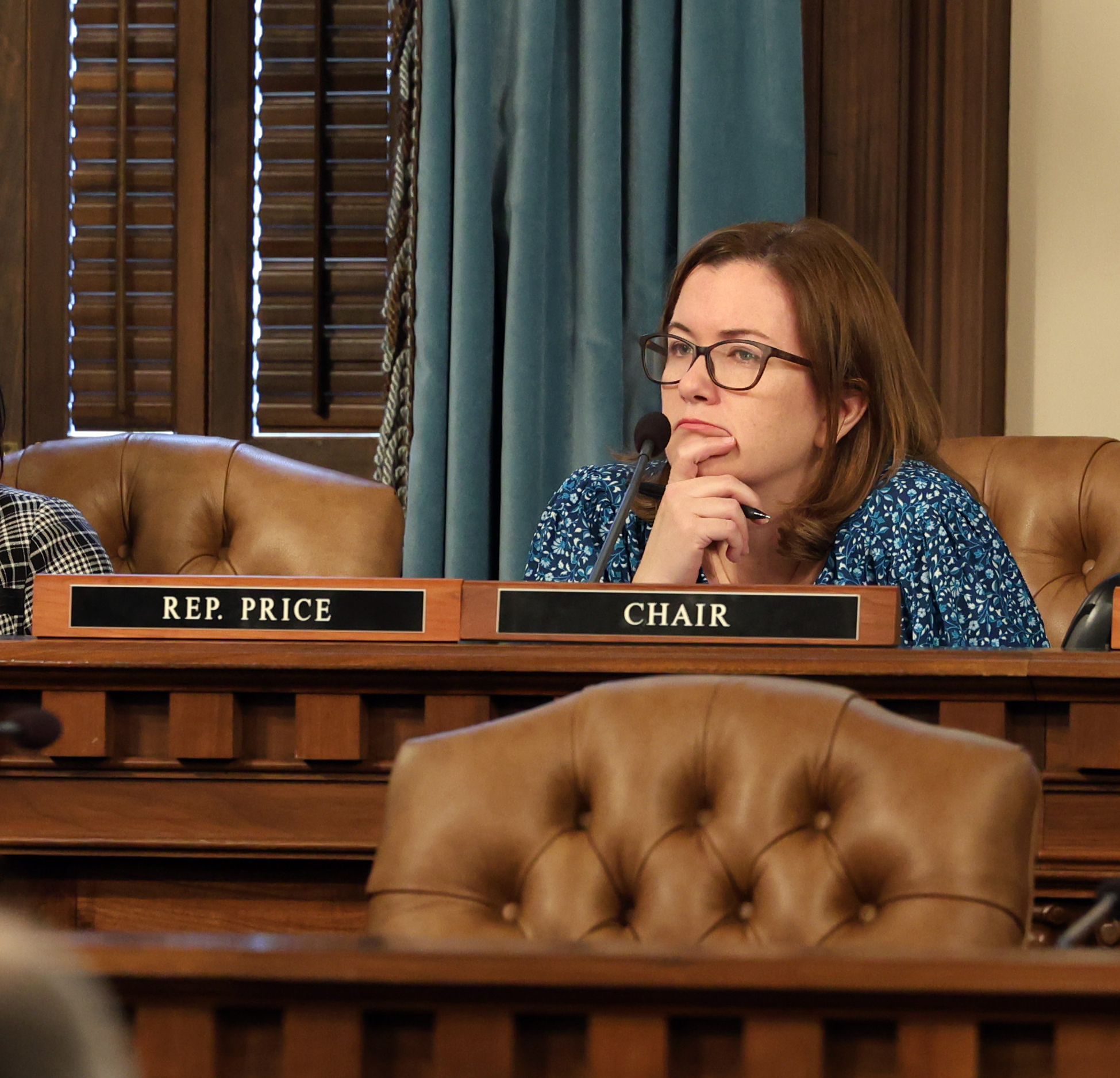 State Rep. Natalie Price (D-Berkley) listens to testimony during a committee meeting at the state Capitol in Lansing.