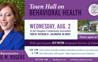 Rep. Julie Rogers will host a behavioral health town hall on August 2nd.