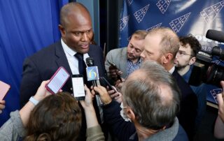 Speaker of the House Joe Tate (D-Detroit) talks with reporters after Gov. Gretchen Whitmer's "What's Next" Address on Wednesday, Aug. 30, 2023 in Lansing.