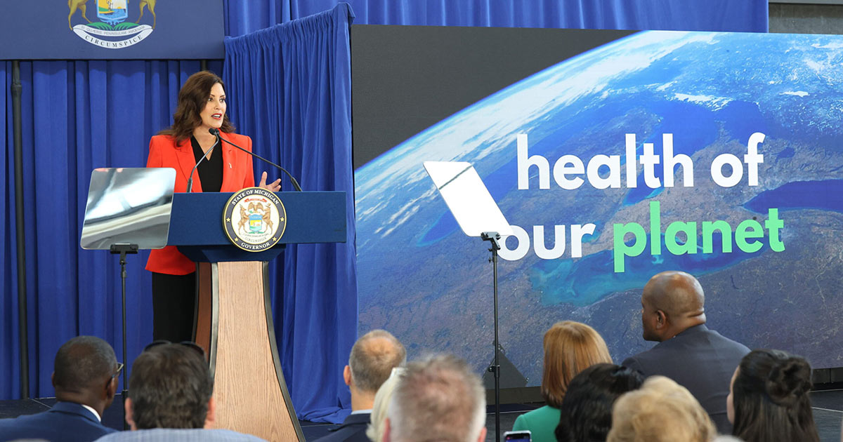Gov. Gretchen Whitmer details her environmental priorities during the "What's Next Address" on Wednesday, Aug. 30, 2023 in Lansing.