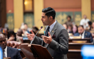 State Rep. Ranjeev Puri (D-Canton) speaks on bills establishing religious and cultural observances as state holidays on Wednesday, Sept. 13, 2023, at the state Capitol in Lansing.