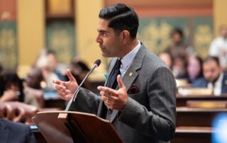 State Rep. Ranjeev Puri (D-Canton) speaks on bills establishing religious and cultural observances as state holidays on Wednesday, Sept. 13, 2023, at the state Capitol in Lansing.