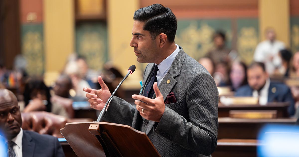 State Rep. Ranjeev Puri (D-Canton) speaks on bills establishing religious and cultural observances as state holidays on Wednesday, Sept. 13, 2023, at the state Capitol in Lansing.