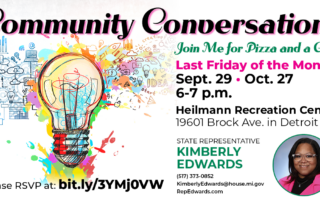 Infographic with details about Rep. Edwards' Community Conversation event on Friday, Sept. 29