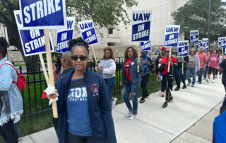 Michigan Rep. Karen Whitsett (D-Detroit) on the picket line with UAW workers in solidarity.