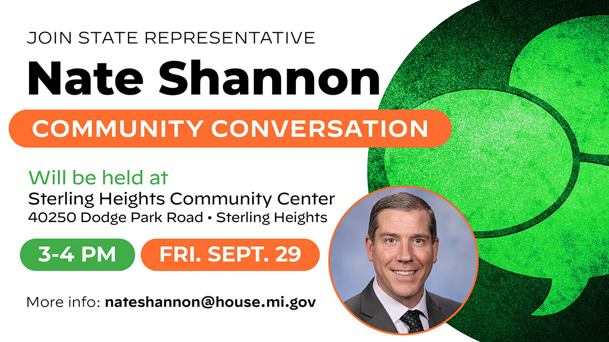 Rep. Shannon's community conversation graphic with the following information