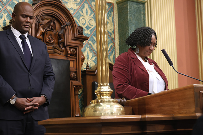 State Rep. Stephanie Young (D-Detroit) gave the invocation to start House session on October 18, 2023.