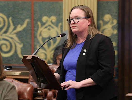State Rep. Kelly Breen (D-Novi) speaks to her guardianship bill on the House floor on Tuesday, Oct. 24, at the Michigan Capitol in Lansing.