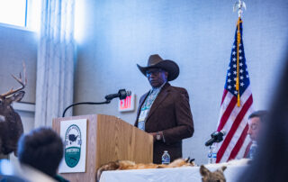 State Rep. Amos O’Neal (D-Saginaw) addresses the crowd for his candidacy to the National Assembly of Sportsmen’s Caucuses’ Executive Council at the 20th annual NASC Summit in Dewey Beach, Del., on Dec. 6, 2023.