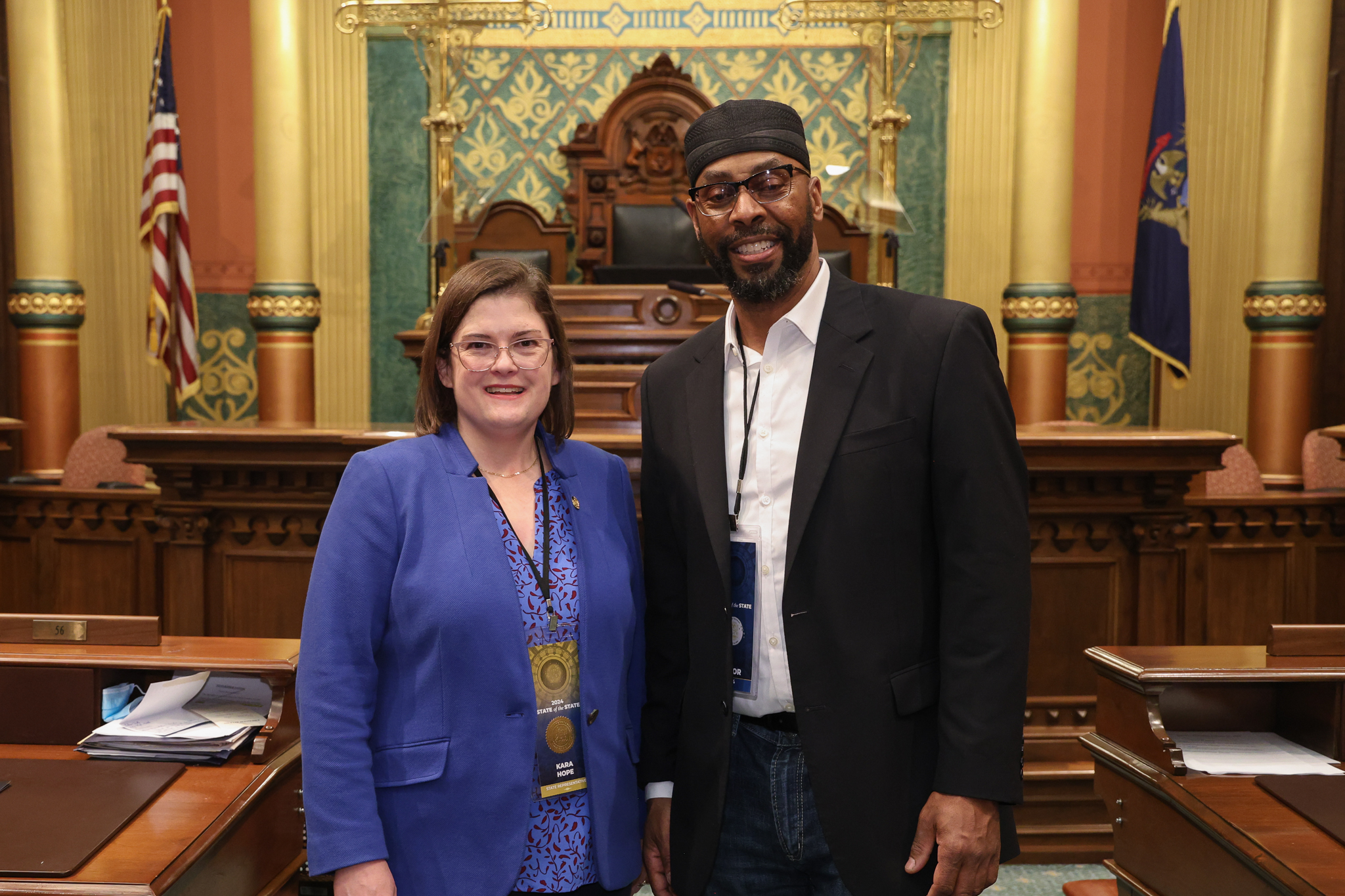 State Rep. Kara Hope (D-Holt) was joined by GUEST NAME at the Michigan Capitol on Wednesday, Jan. 24, 2024.