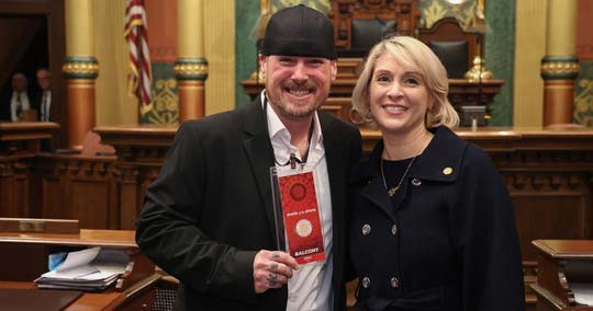 State Rep. Emily Dievendorf (D-Lansing) was joined by advocate for the homeless, Mike Karl, at the Michigan Capitol on Wednesday, Jan. 24, 2024.